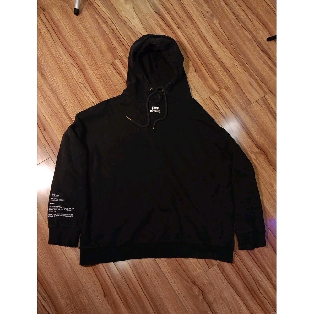 H&M Five Cities Hoodie Small Black Pullover Sweatshirt Graphic Grunge Y2k Heavy